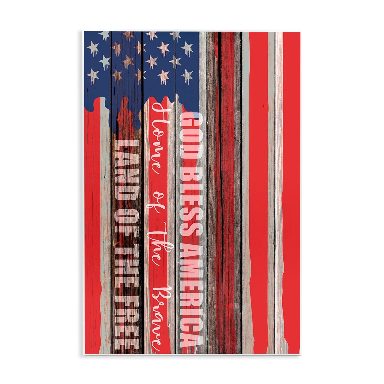 Stupell Industries God Bless America Wood Grain Flag Red White Blue Americana Wall Plaque Art